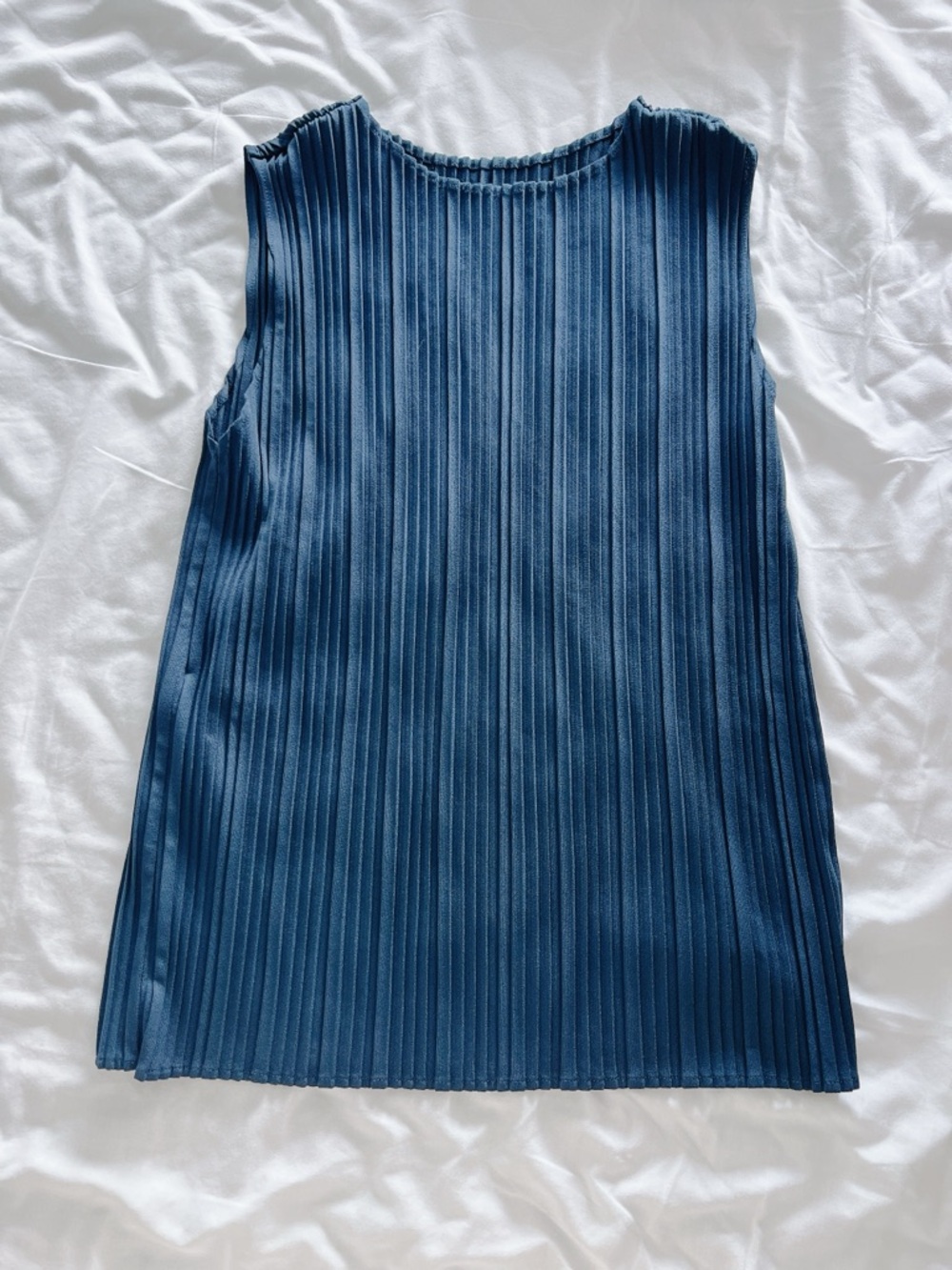 UNIQLO Pleated Tank Top | Sleeveless Ribbed Top | Blue | Women’s XS